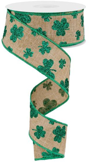1.5" Glitter Shamrocks Ribbon (10 Yards)