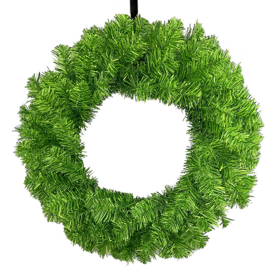 24" Pine Tinsel Wreath: Metallic Green