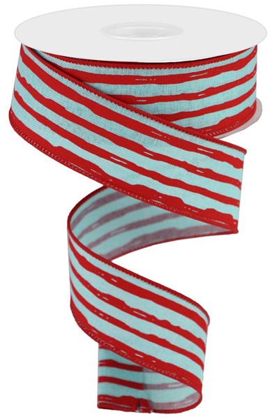 1.5" Irregular Stripes Ribbon: Ice Blue & Red (10 Yards)