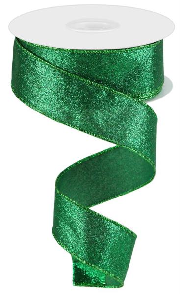 1.5" Shimmer Glitter Ribbon: Emerald Green (10 Yards)