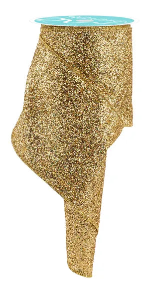4"x10yds Laser Glitter Ribbon Gold