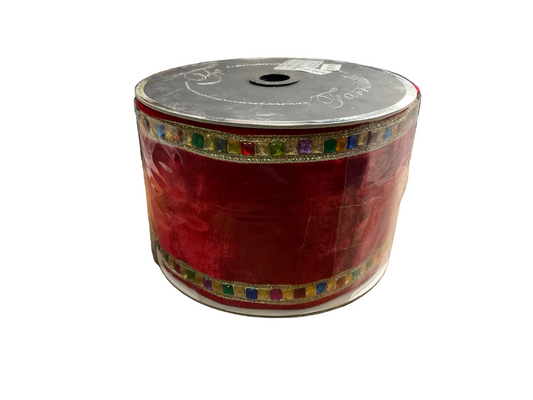 4” Farrisilk Velvet Ribbon with Gemstone Trim