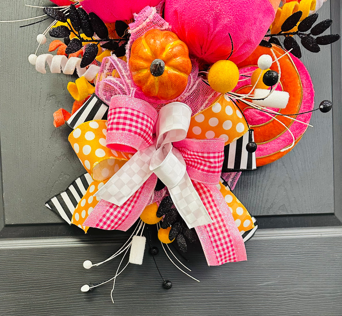 Pink/Orange Candy Corn Pumpkin Teardrop Hanger