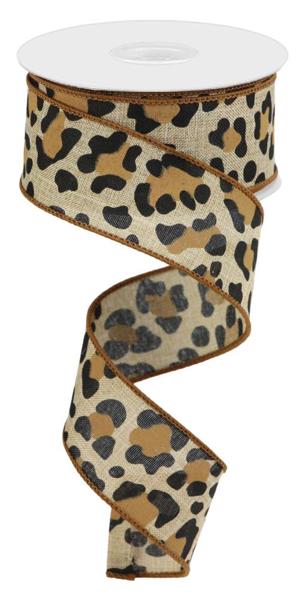 Leopard Print Ribbon: Light Beige, Black & Brown (10 Yards)