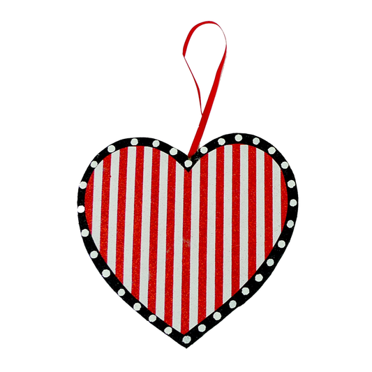 8" Polkadot Stripe Heart Ornament - Assortment