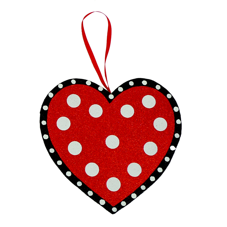 8" Polkadot Stripe Heart Ornament - Assortment