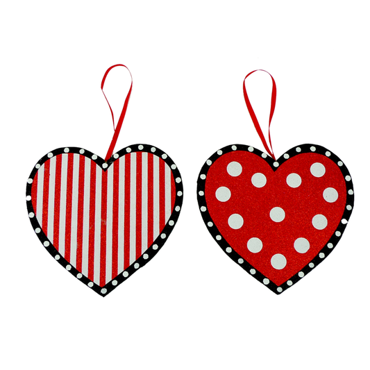 8" Polkadot Stripe Heart Ornament - Assortment