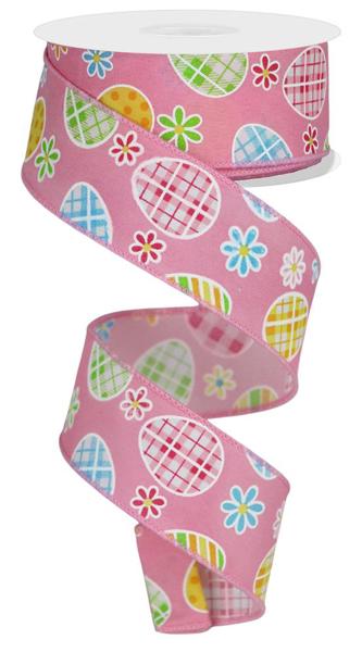 1.5" Checkered Plaid Egg/Daisy Ribbon: Pale Pink (10 Yards)