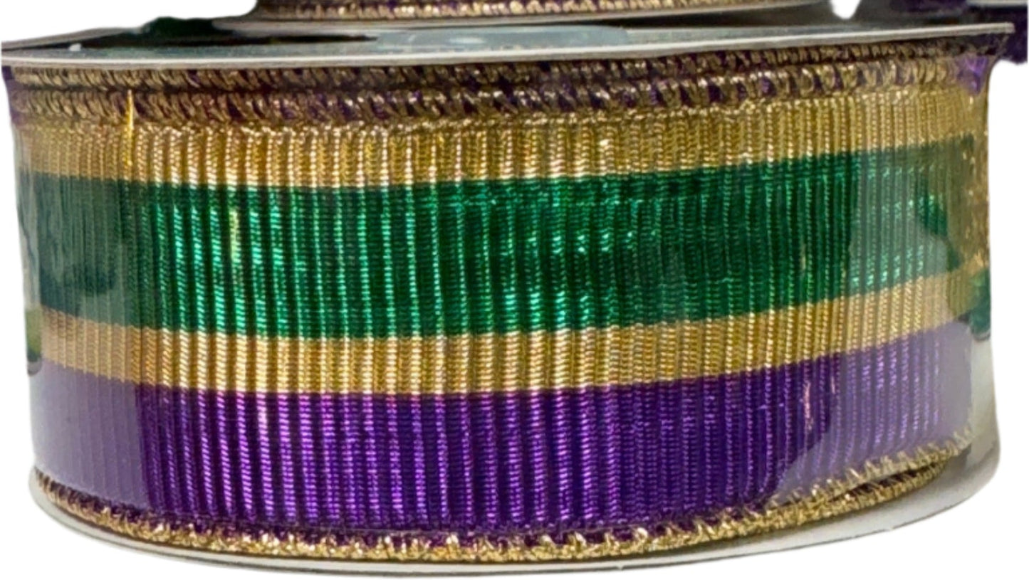 1.5" Vertical Stripe Ribbon: Mardi Gras (10 Yards)