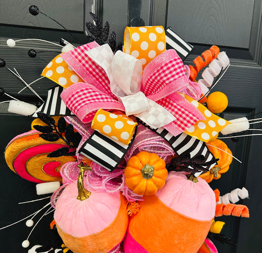 Pink/Orange Candy Corn Pumpkin Teardrop Hanger