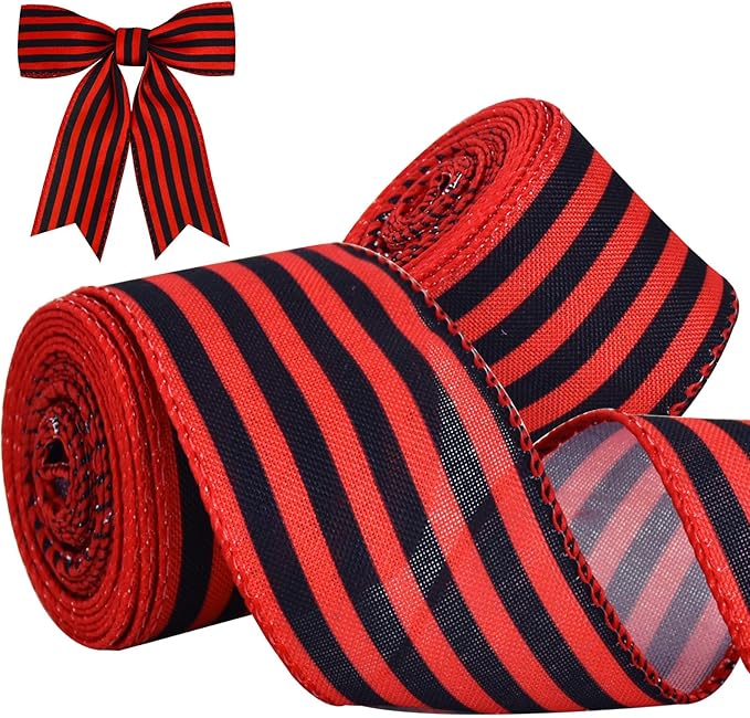 2.5" Horizontal Small Striped Ribbon: Red & Black (10 Yards)
