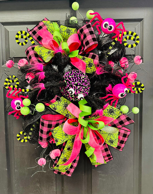 Hot Pink/Lime Green Sequin Spider Wreatg