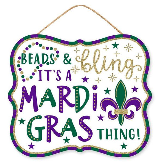 10.5"Lx9"H Beads Bling Mardi Gras Thing Sign