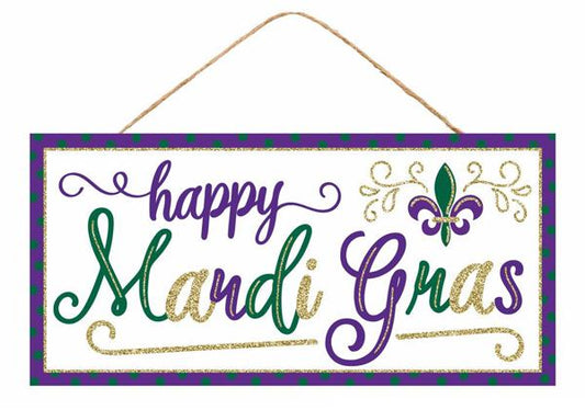 12.5"Lx6"H Happy Mardi Gras Glitter Sign