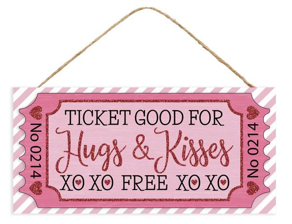 12.5" Glitter Ticket Hugs And Kisses Sign