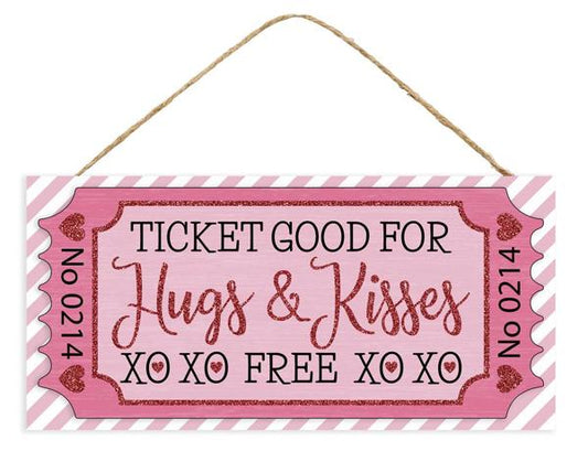 12.5" Glitter Ticket Hugs And Kisses Sign