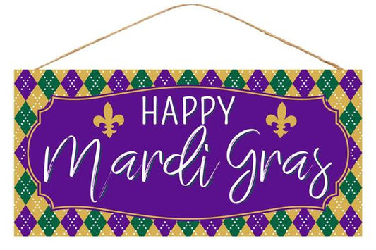 12.5"L x 6"H Happy Mardi Gras Sign