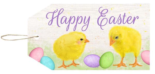 12" x 6.5" Happy Easter Tag Sign Baby Chicks