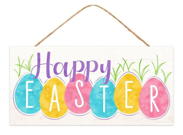 12" Wooden Sign: Happy Easter Eggs