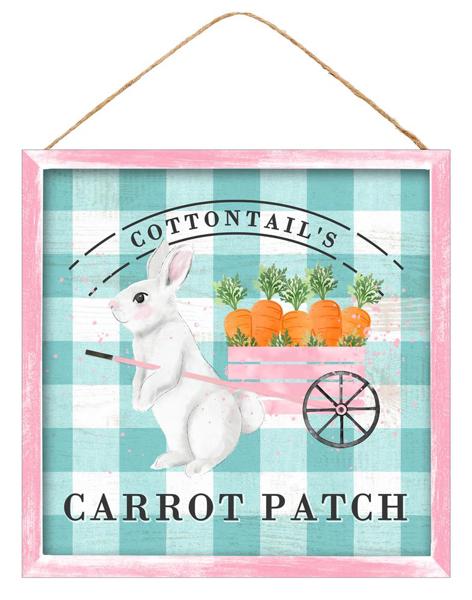 10" Square Wooden Sign: Cottontail's Carrot Patch