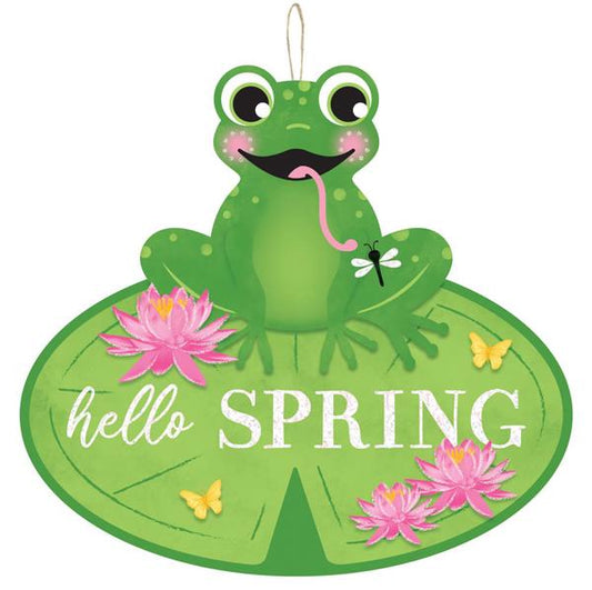 12" Wooden Sign: Spring Glitter Frog