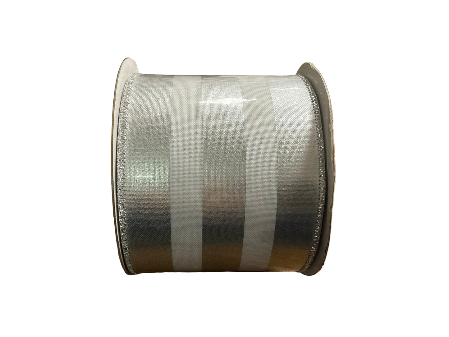 4” Farrisilk Christmas Foil Stripes Ribbon Gray - 10 Yard