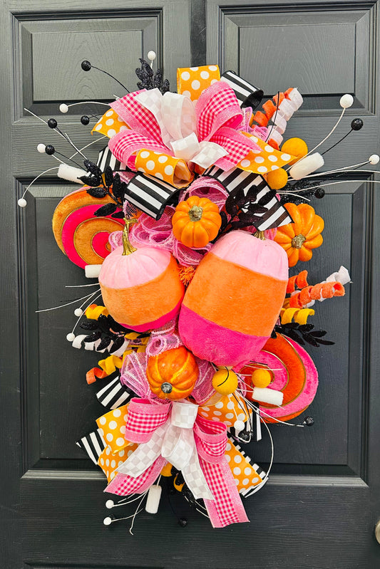 Pink/Orange Candy Corn Pumpkin Teardrop Hanger