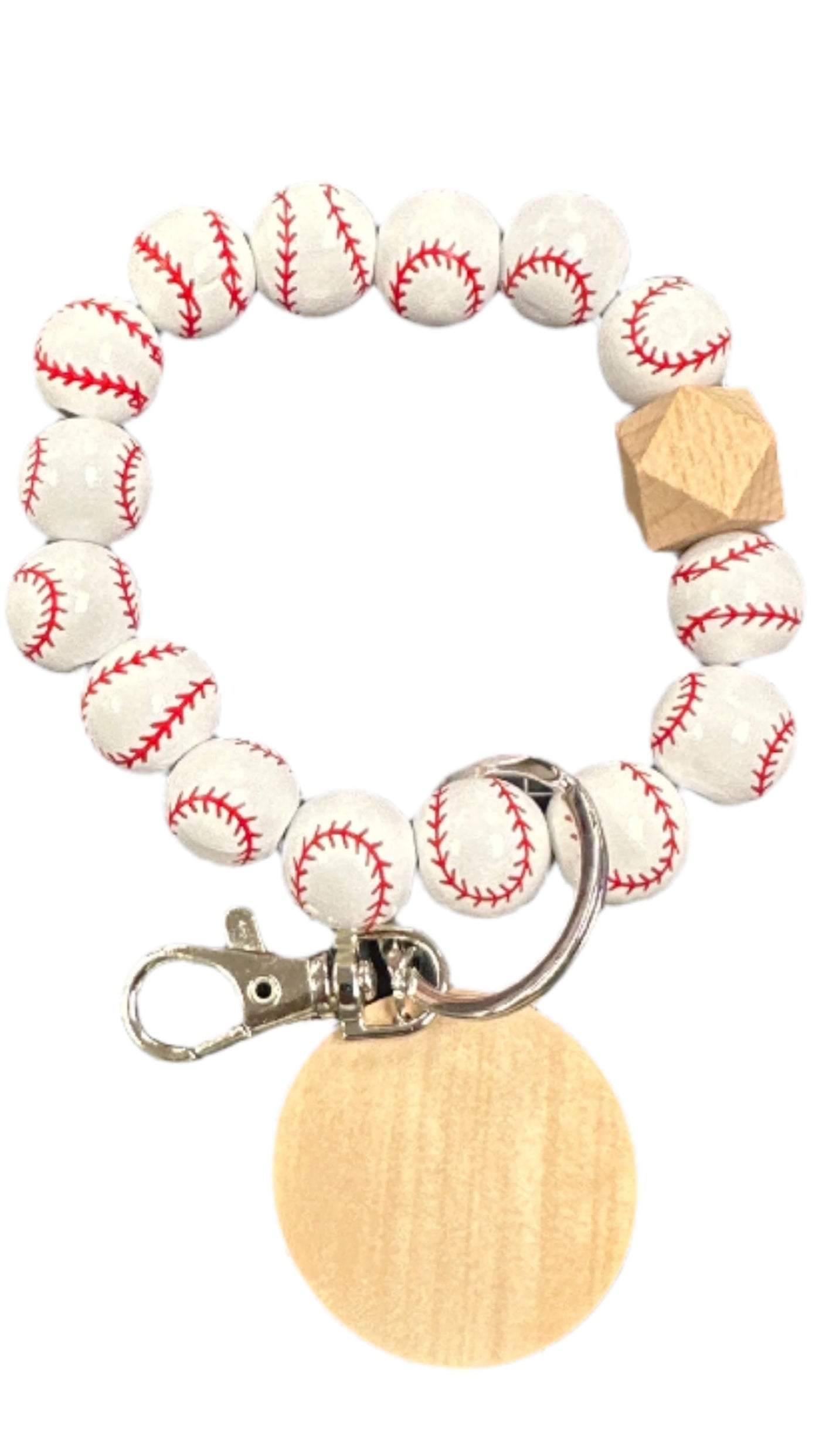 Wood Beaded Bracelet Sport Keyring