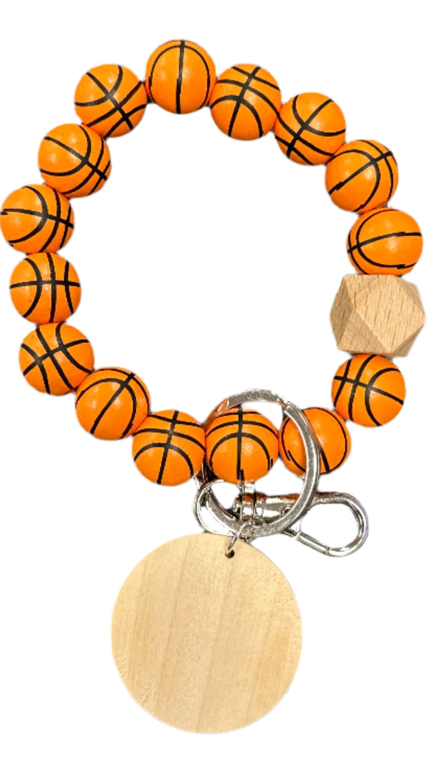 Wood Beaded Bracelet Sport Keyring