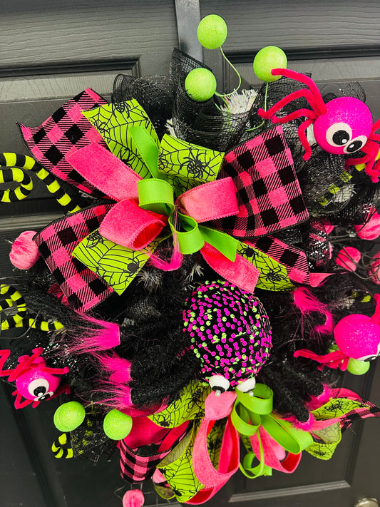 Hot Pink/Lime Green Sequin Spider Wreatg