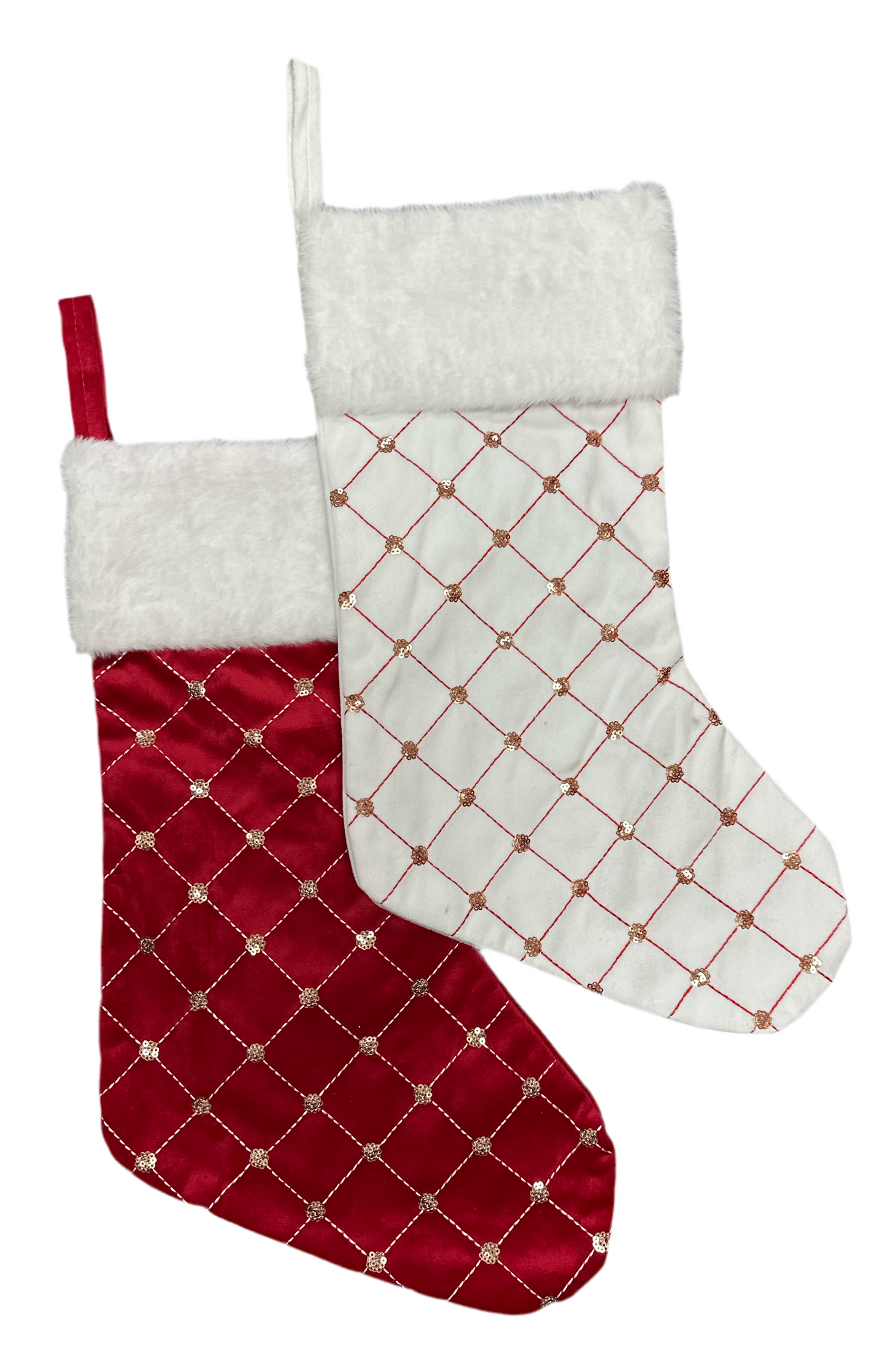 Red and White Satin Stockings with Sequins