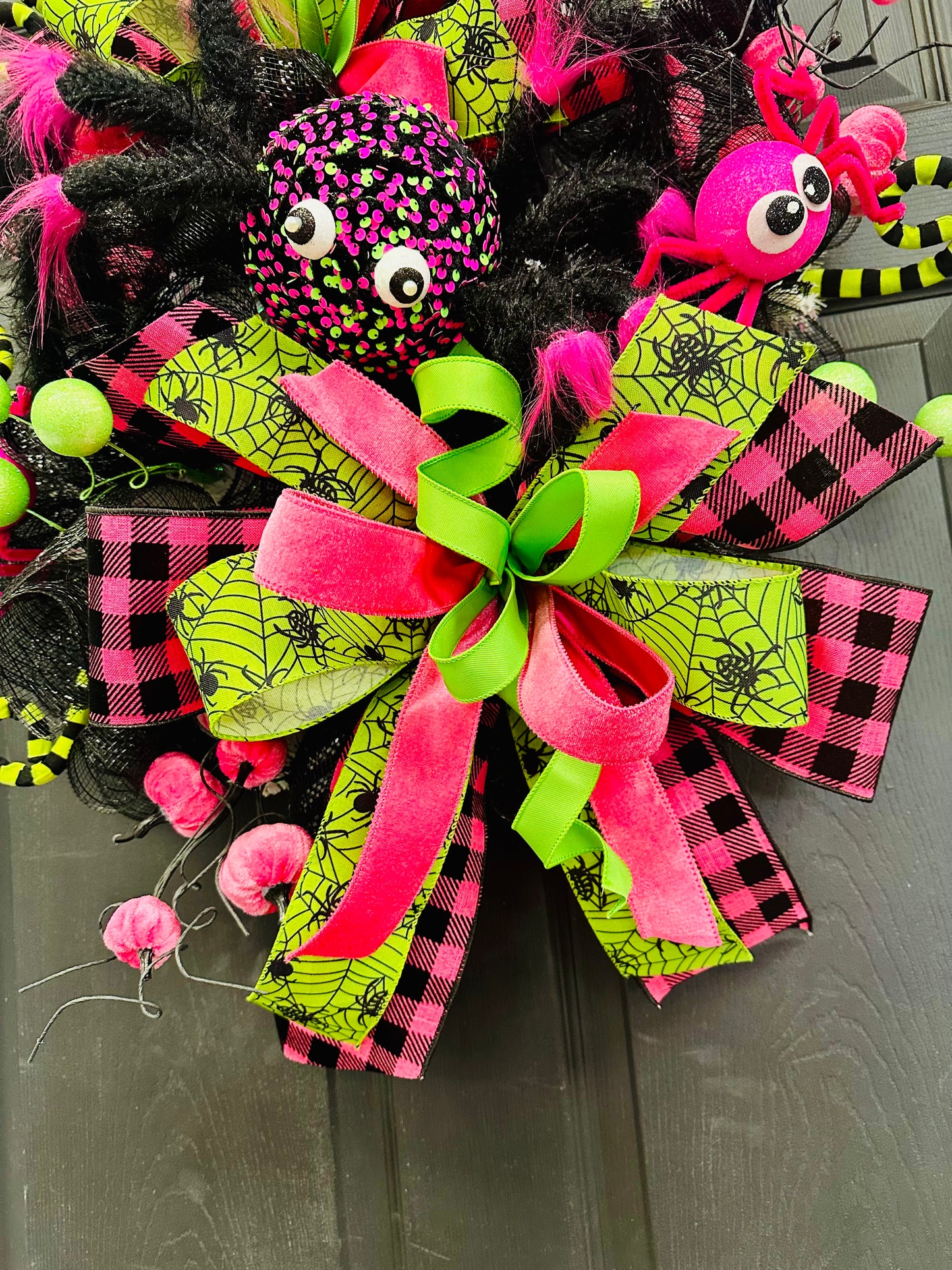 Hot Pink/Lime Green Sequin Spider Wreatg