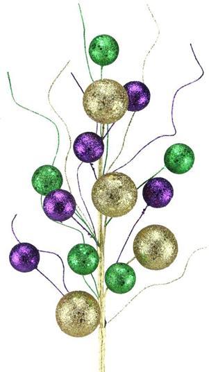 31" Mixed Ball/Twig Spray: Purple, Green & Gold
