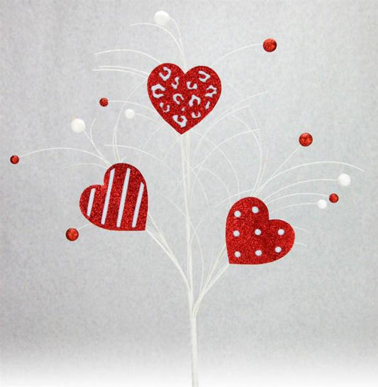 28"H Glitter Pattern Hearts Spray x 3: Red