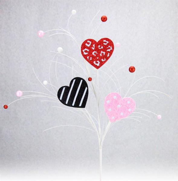 28"H Glitter Pattern Hearts Spray x 3