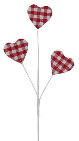 24.5" Checkered Fabric Heart Spray: Red & White