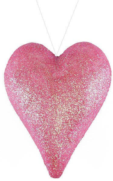 6.5" Glittered Heart Ornament: Pink