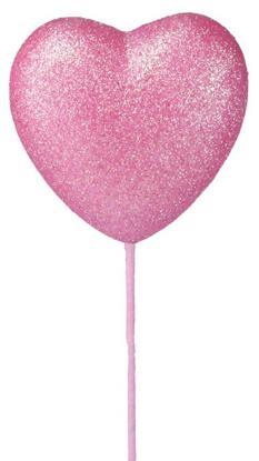 20"L Glittered Heart Pick: Pink