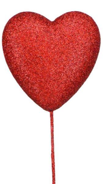 3.15" Glitter Solid Heart Pick: Red (Set of 6)