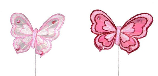 3.25" Feather Butterfly On Wire 2 Assorted Colors