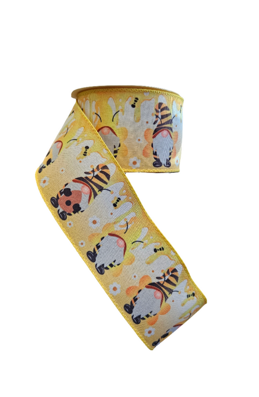 2.5" x 10 yds Bee Gnome Themed Ribbon