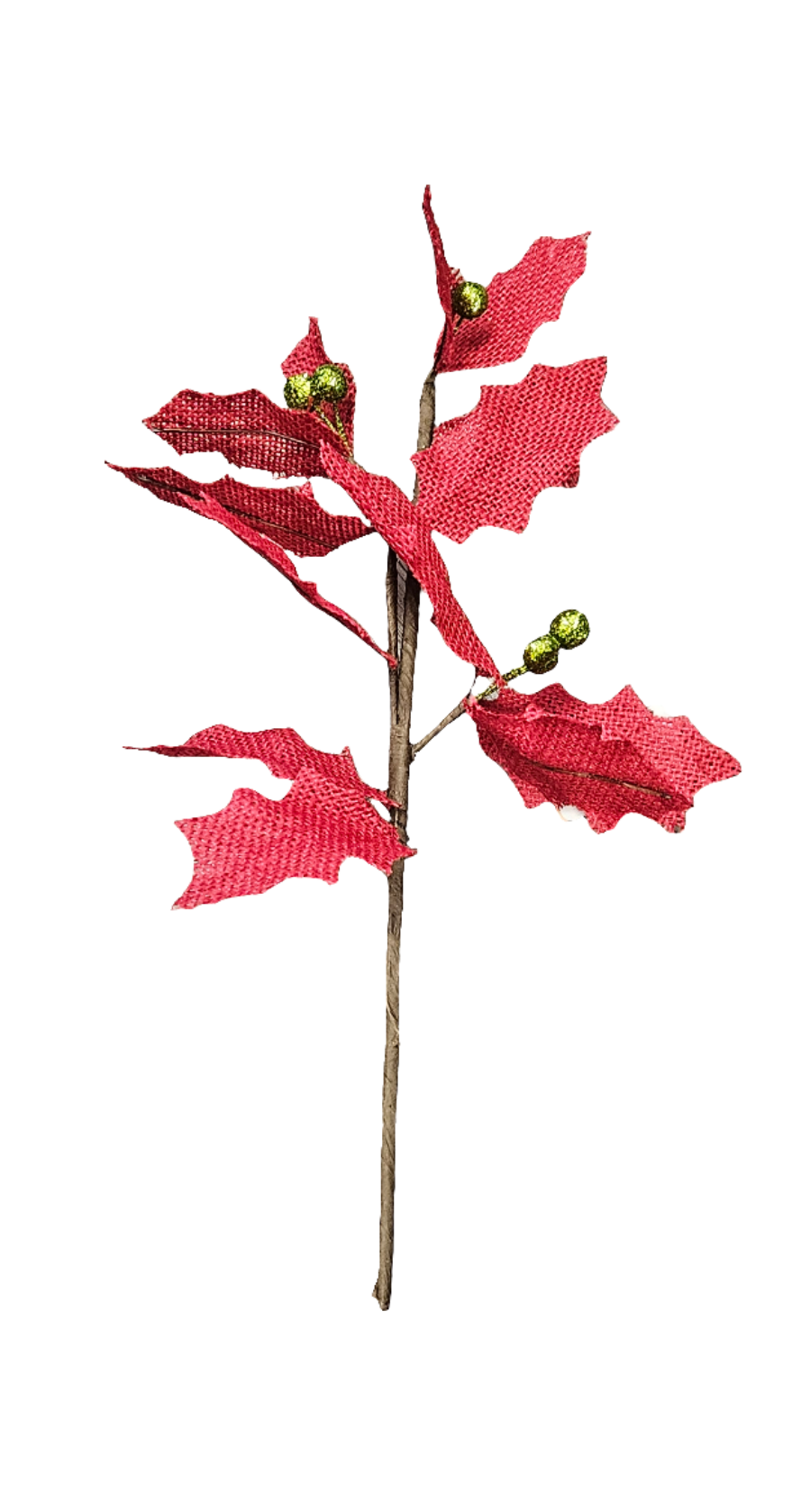 Red Burlap Holly Spray 14”