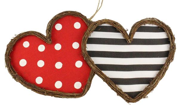 22" Vine Dots/Stripe Double Heart Hanger - Red/Black