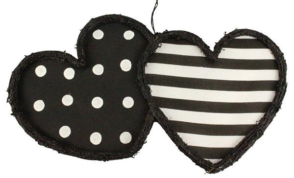 22" Vine Dots/Stripe Double Heart Sign: Black & White