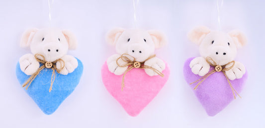 5"H Fabric Pig On Heart W/Hanger: Assortment