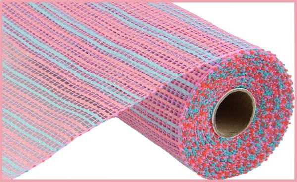 10" Horizontal Wide Stripe Mesh: Light Pink & Robin Egg Blue (10 Yards)
