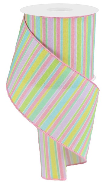 Horizontal Stripe on Royal Ribbon: Pastel Multi (10 Yards)
