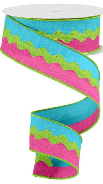 1.5" Ricrac Ribbon: Pink, Green & Blue (10 Yards)