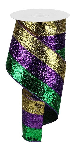 4" Large Glitter Ribbon: Purple, Green, & Gold (10 Yards)