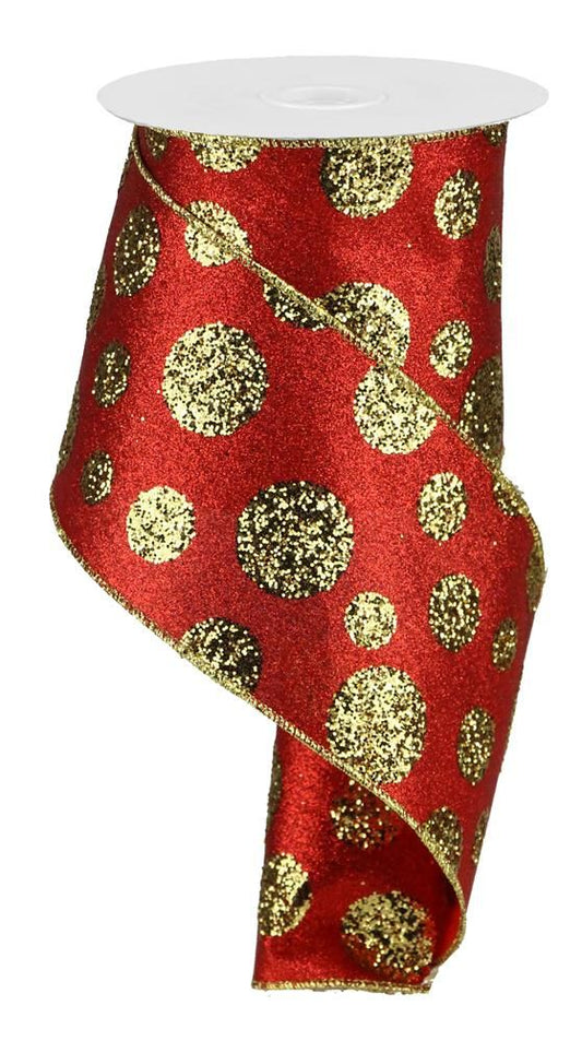 4" Giant Polka Dot Ribbon: Red & Gold (10 Yards)